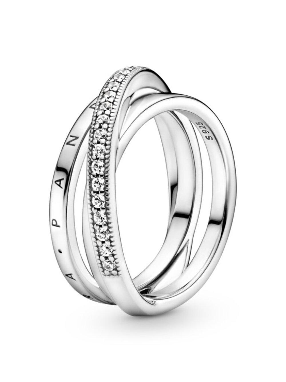 Sterling Silver Crossover Pav� Triple Row Band Ring Sz 5
